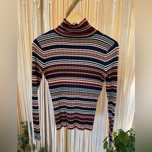 Vintage ribbed striped silk blend long sleeve mock turtle neck sweater by i. e.